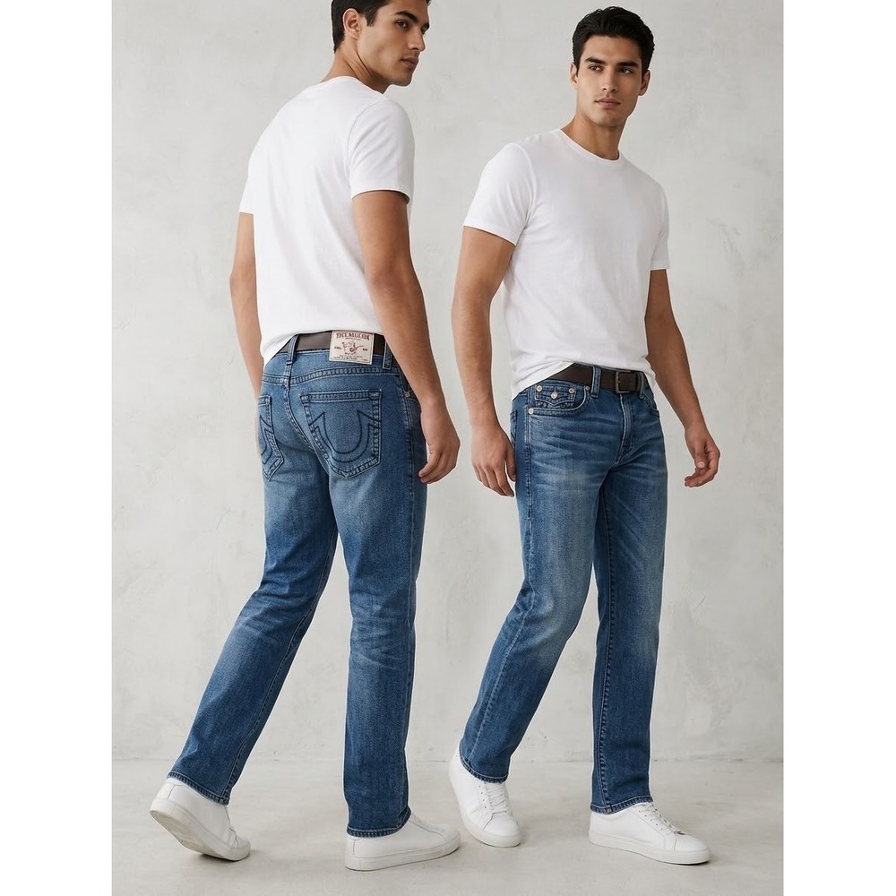 True Religion Ricky Relaxed Straight Jeans Mens 40 Medium Wash Blue Denim